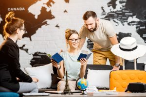 Couple at the travel agency office